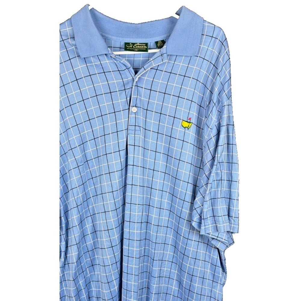 Augusta Masters Mens XXL Blue Windowpane Plaid Pima Cotton Golf Shirt